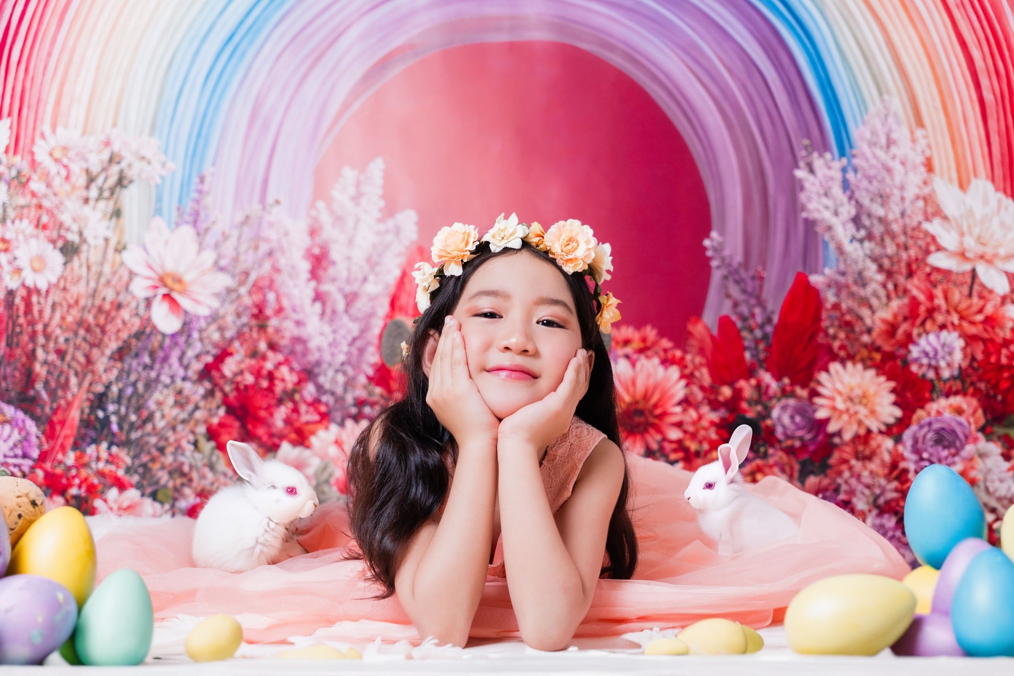 Kate Macarons Arc-en-ciel Fleurs Rose Toile de fond conçue par Chain Photographie - Kate Backdrop FR