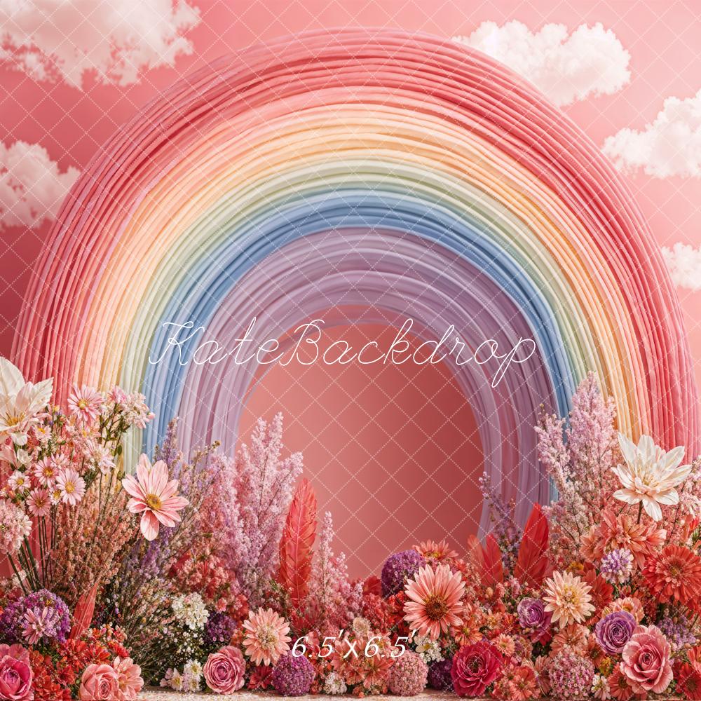 Kate Macarons Arc-en-ciel Fleurs Rose Toile de fond conçue par Chain Photographie - Kate Backdrop FR