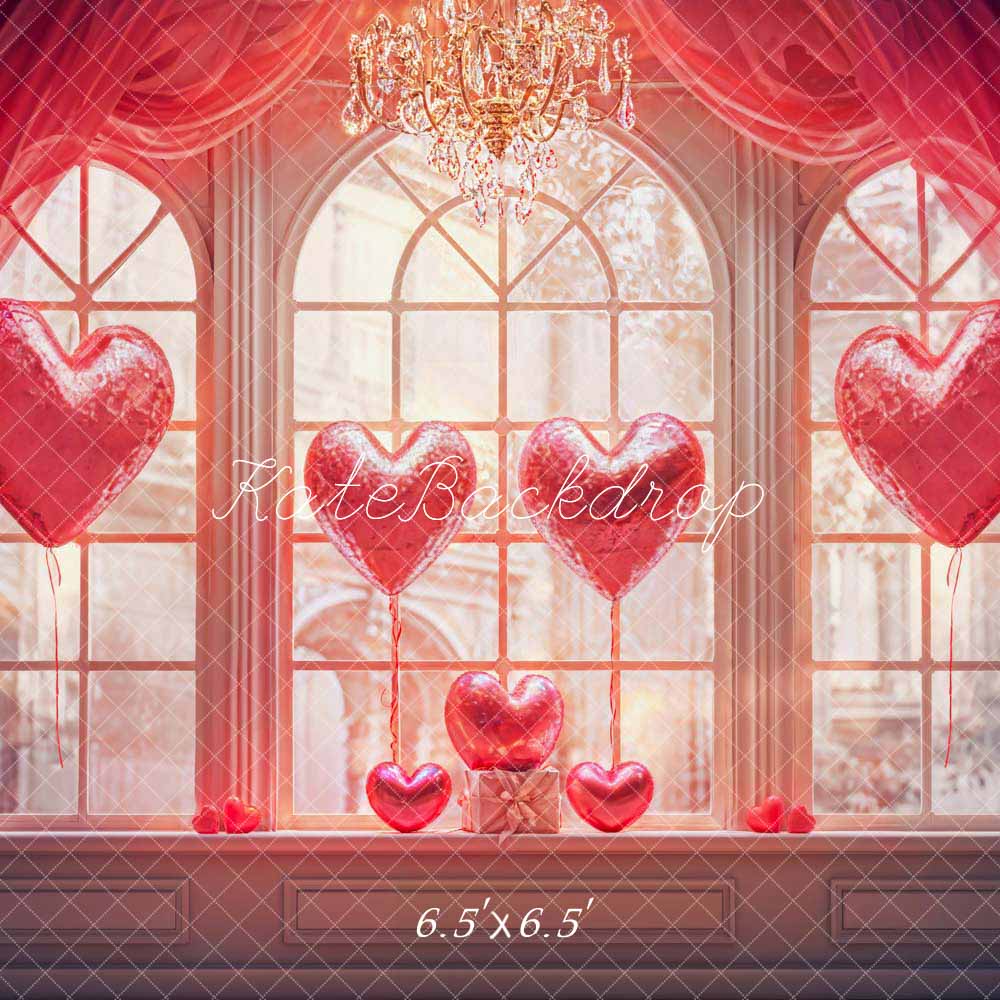 Kate Saint-Valentin Amour Ballons Fenêtre Rouge Toile de fond conçue par Chain Photographie - Kate Backdrop FR