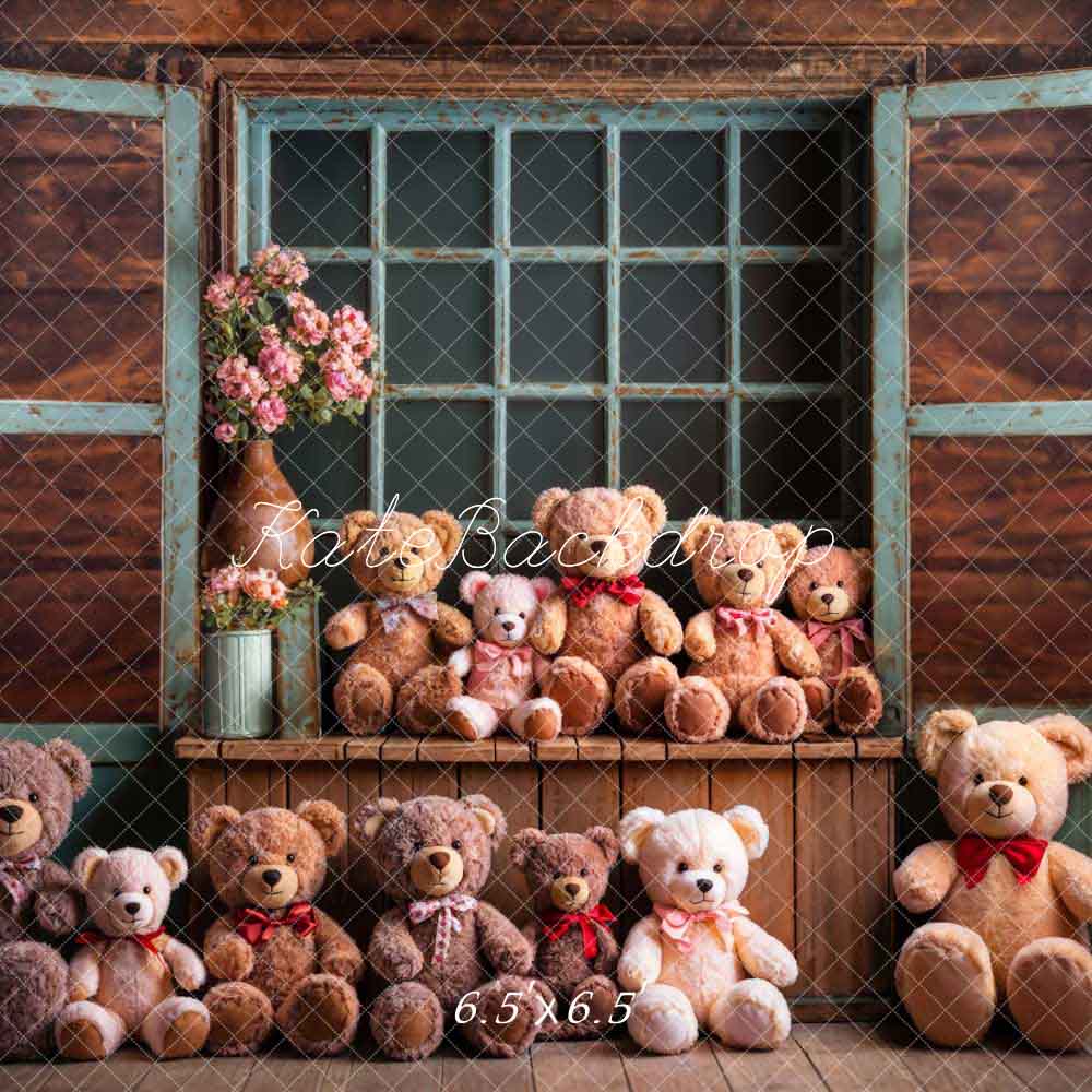 Kate Printemps Ours Fenêtre en bois Seuil Toile de fond conçue par Chain Photographie - Kate Backdrop FR