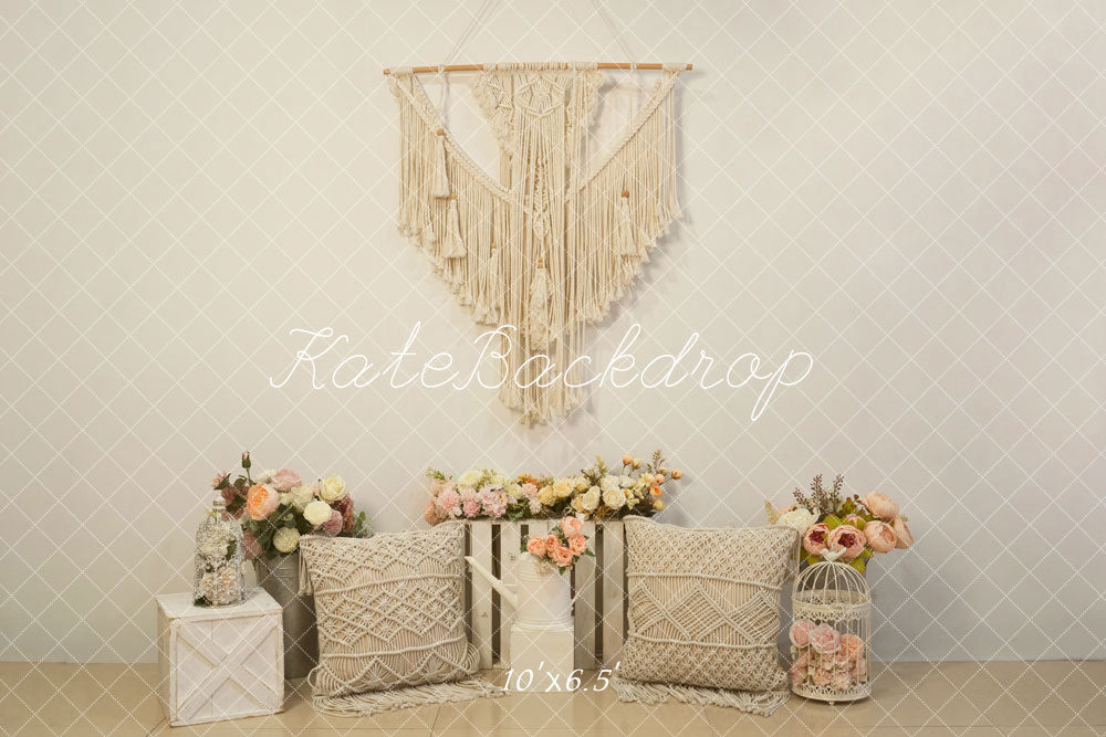 Kate Bohème Beige Tenture Fleurs Oreiller Toile de fond conçue par Emetselch - Kate Backdrop FR