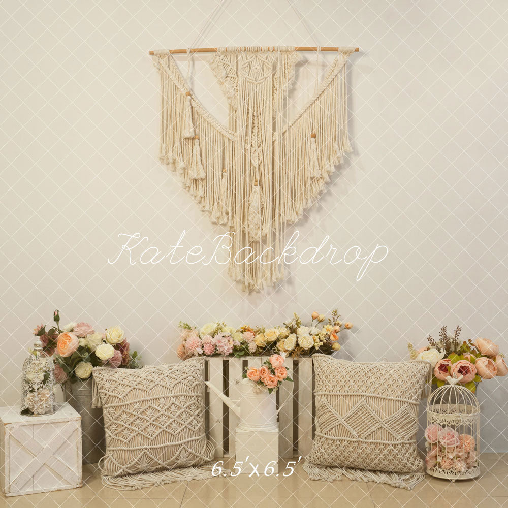 Kate Bohème Beige Tenture Fleurs Oreiller Toile de fond conçue par Emetselch - Kate Backdrop FR