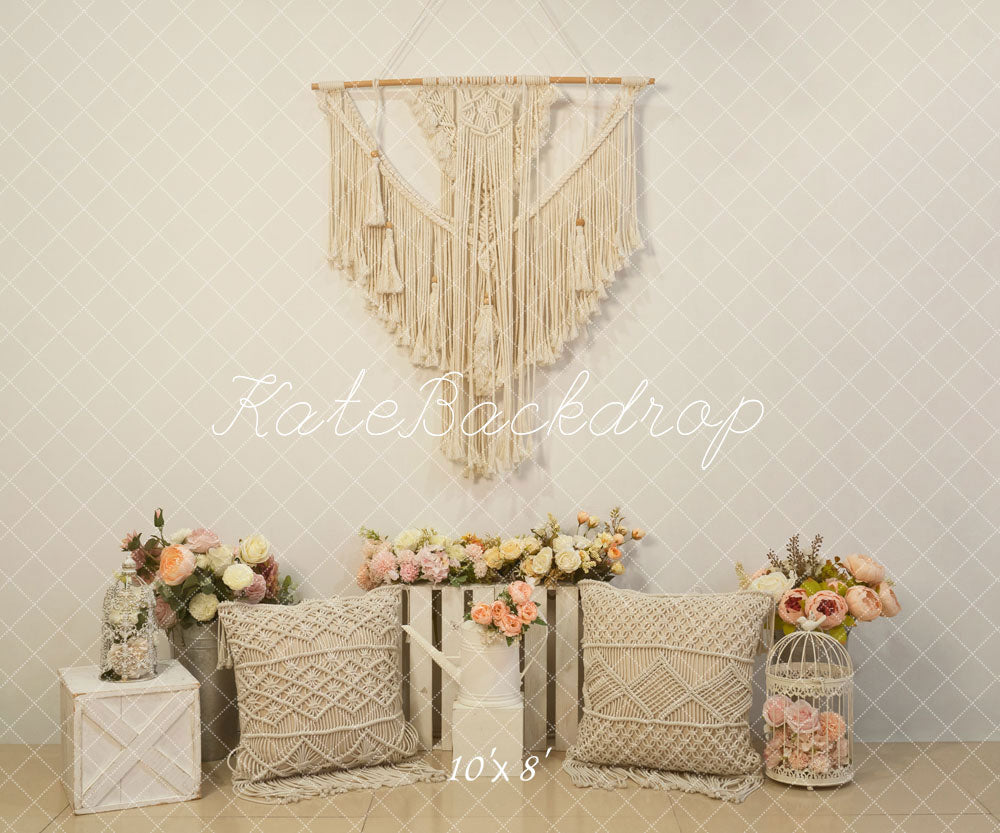 Kate Bohème Beige Tenture Fleurs Oreiller Toile de fond conçue par Emetselch - Kate Backdrop FR