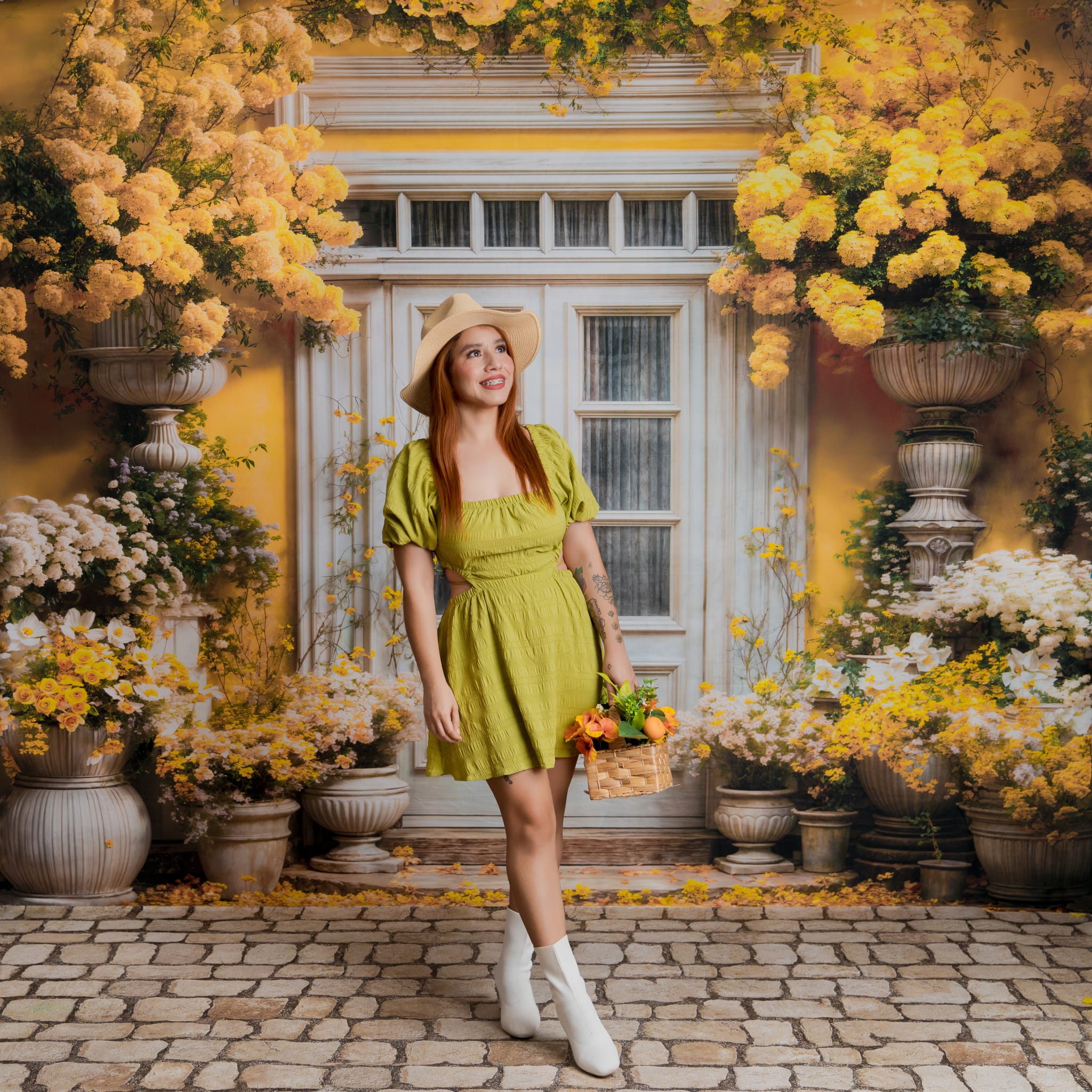 Kate Printemps Jaune Fleurs Porte en bois Toile de fond conçue par Emetselch - Kate Backdrop FR