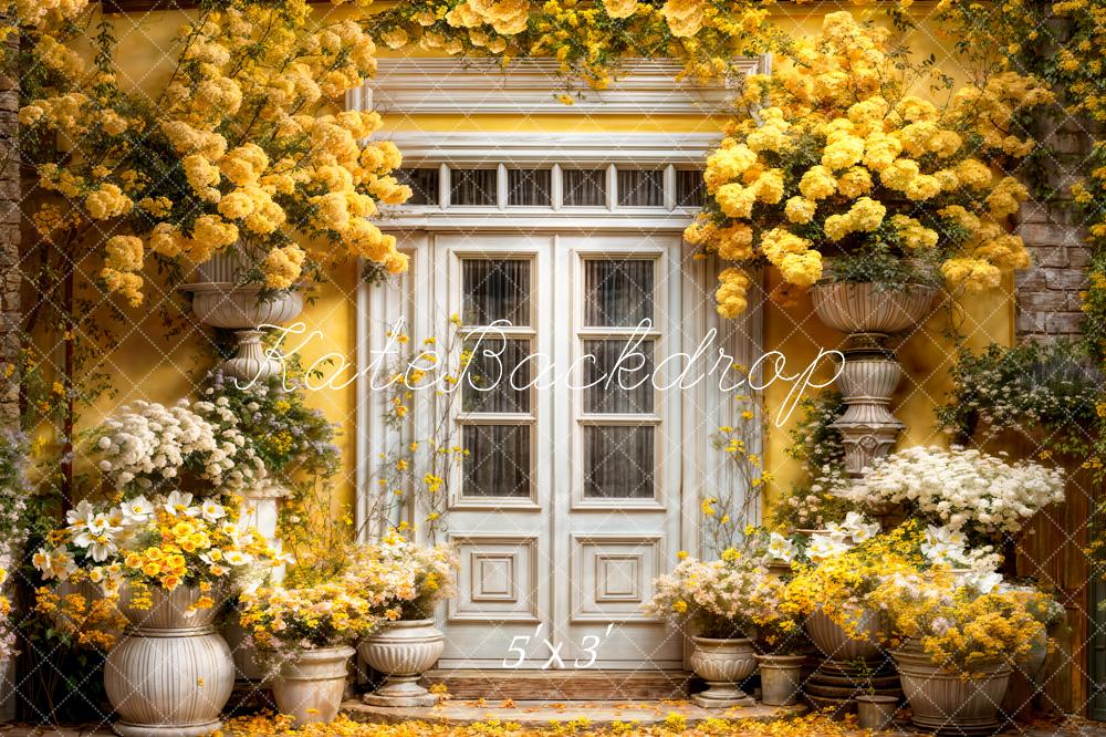 Kate Printemps Jaune Fleurs Porte en bois Toile de fond conçue par Emetselch - Kate Backdrop FR