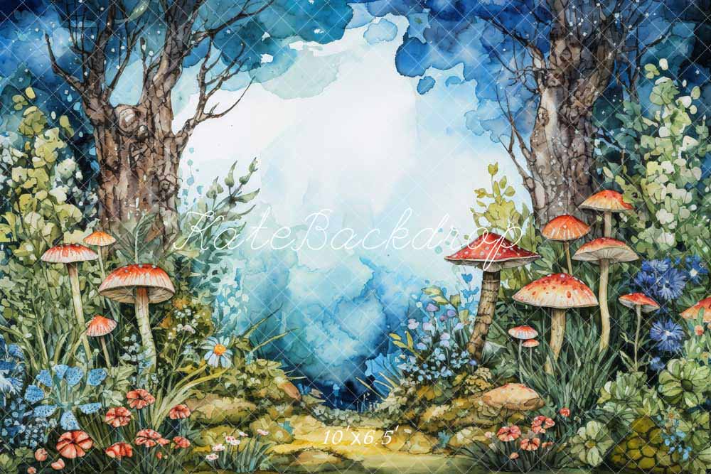 Kate Animé Champignon Forêt Bleu Toile de fond conçue par Chain Photographie - Kate Backdrop FR