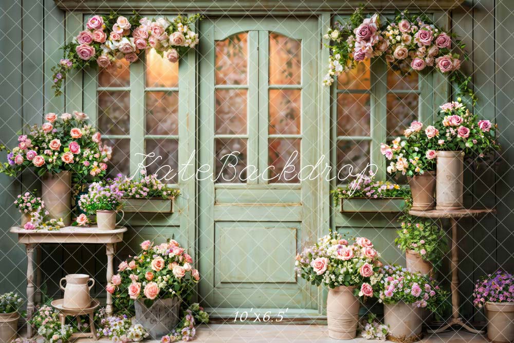 Kate Printemps Fleurs Vert Porte en bois Toile de fond conçue par Emetselch - Kate Backdrop FR