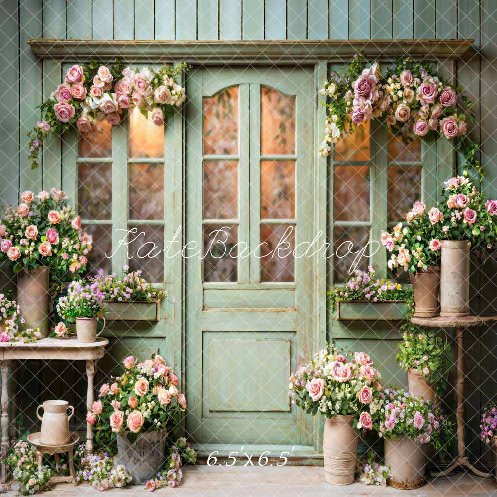 Kate Printemps Fleurs Vert Porte en bois Toile de fond conçue par Emetselch - Kate Backdrop FR