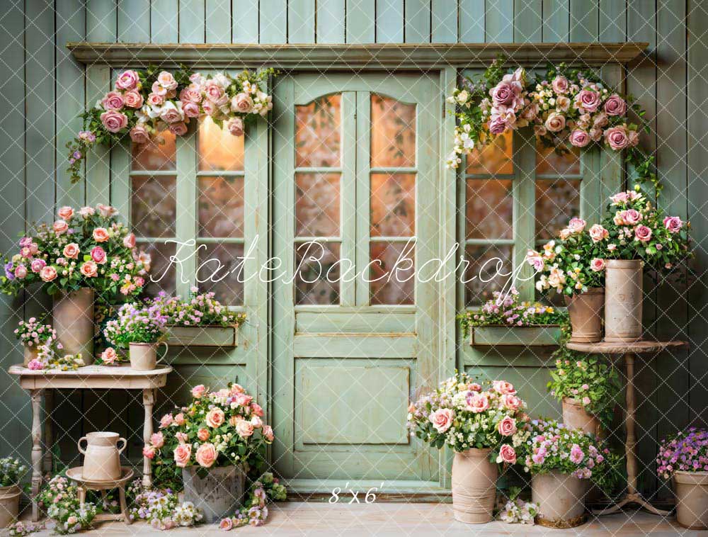 Kate Printemps Fleurs Vert Porte en bois Toile de fond conçue par Emetselch - Kate Backdrop FR