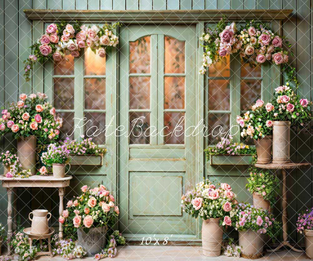 Kate Printemps Fleurs Vert Porte en bois Toile de fond conçue par Emetselch - Kate Backdrop FR