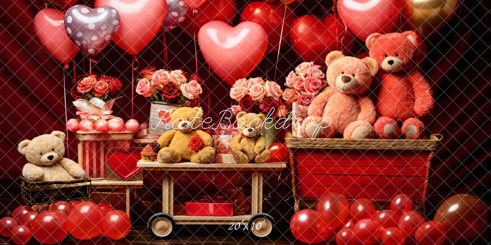 Kate Saint Valentin Ours en peluche Ballons Fleurs Toile de fond conçue par Emetselch - Kate Backdrop FR