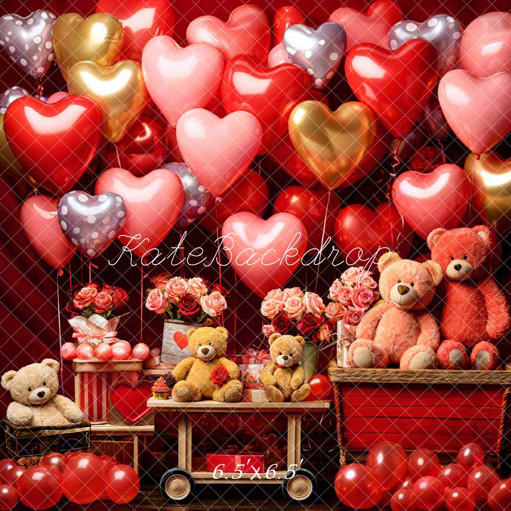 Kate Saint Valentin Ours en peluche Ballons Fleurs Toile de fond conçue par Emetselch - Kate Backdrop FR