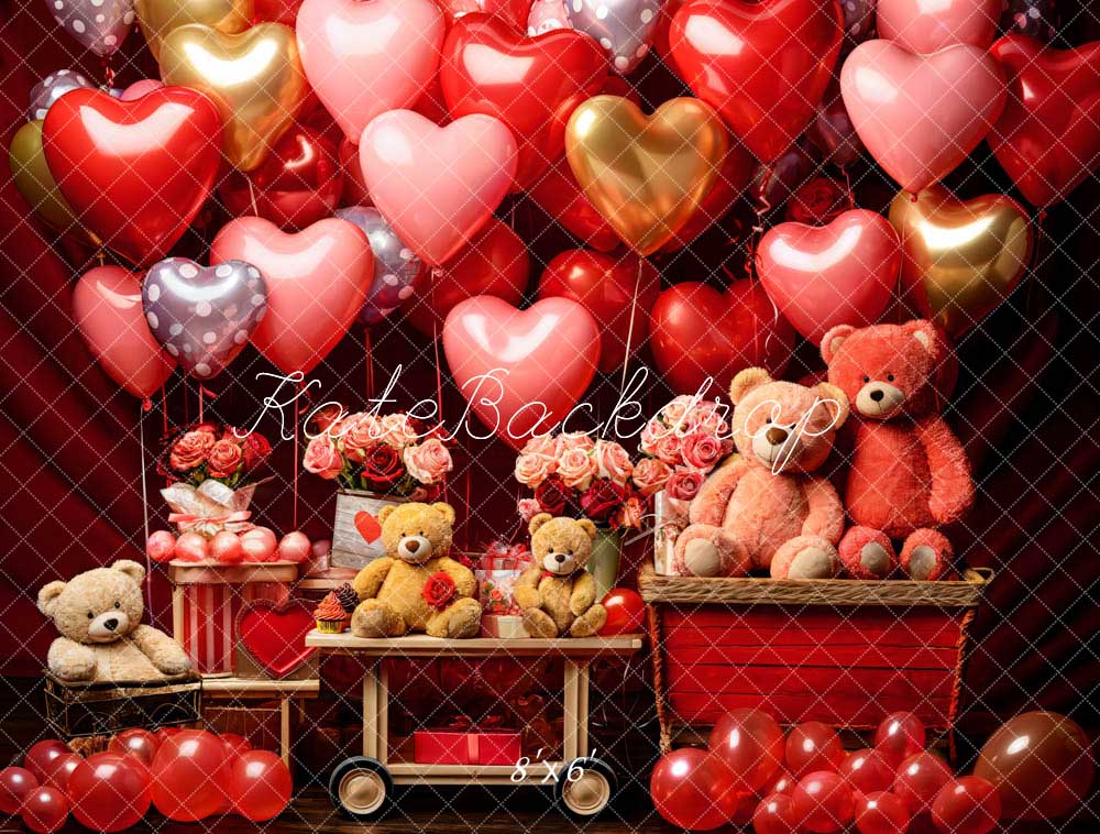 Kate Saint Valentin Ours en peluche Ballons Fleurs Toile de fond conçue par Emetselch - Kate Backdrop FR