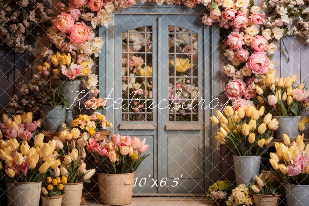 Kate Printemps Fleurs Porte en bois Toile de fond conçue par Chain Photographie - Kate Backdrop FR