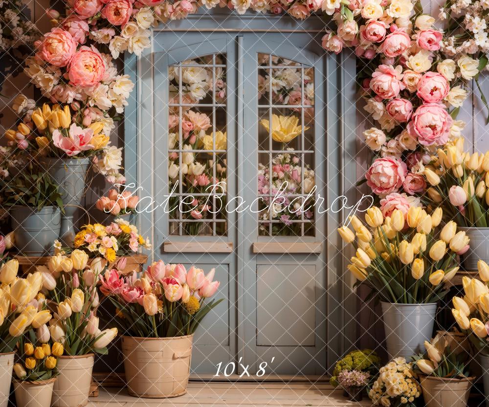 Kate Printemps Fleurs Porte en bois Toile de fond conçue par Chain Photographie - Kate Backdrop FR