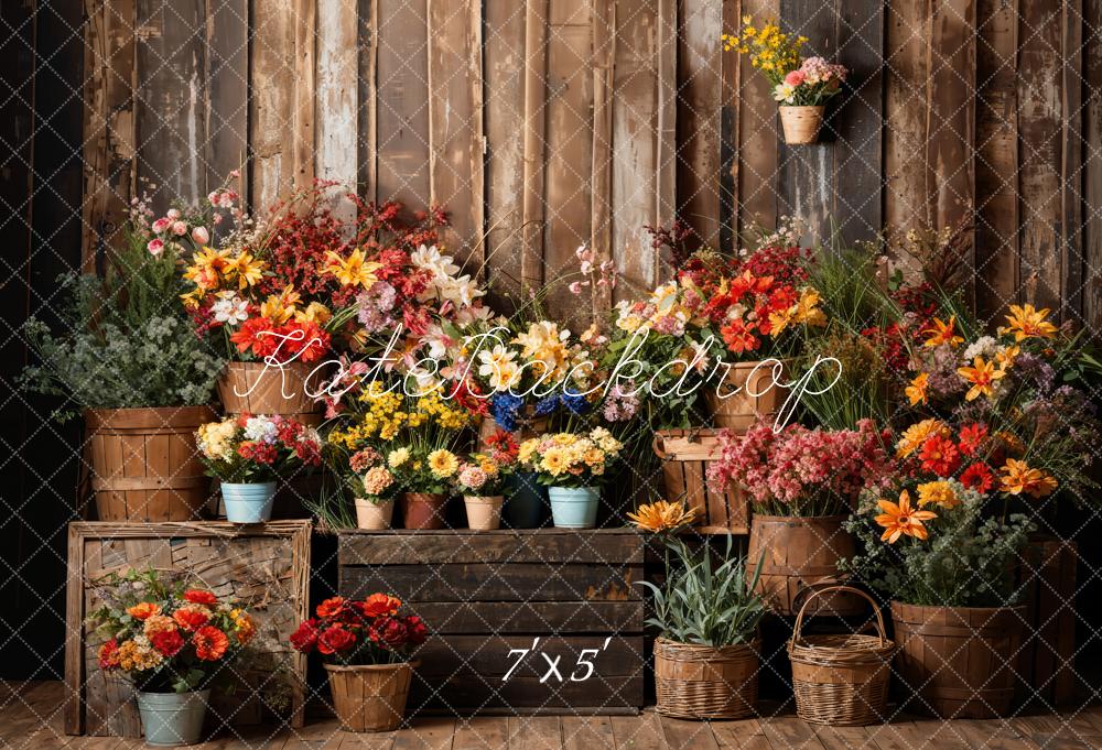 Kate Printemps Fleurs Chambre Bois Brun Toile de fond conçue par Emetselch - Kate Backdrop FR