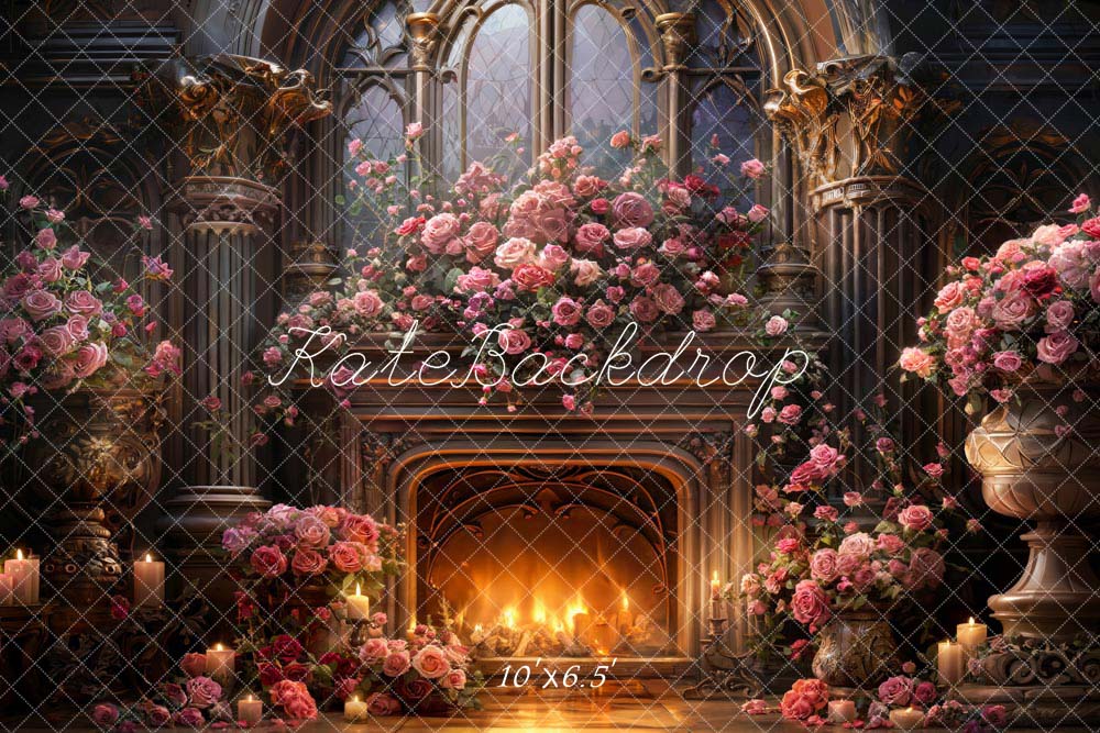 Kate Saint Valentin Cheminée en métal Fleurs Toile de fond conçue par Chain Photographie - Kate Backdrop FR