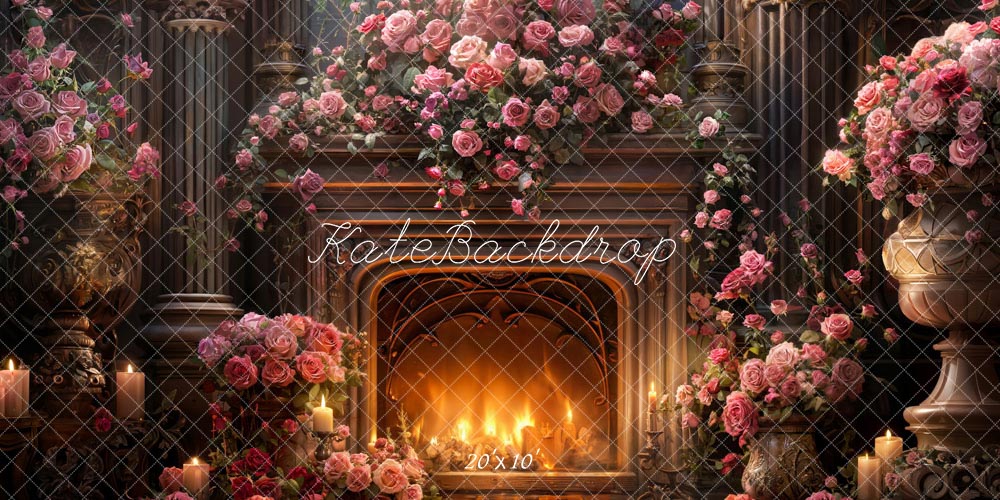 Kate Saint Valentin Cheminée en métal Fleurs Toile de fond conçue par Chain Photographie - Kate Backdrop FR