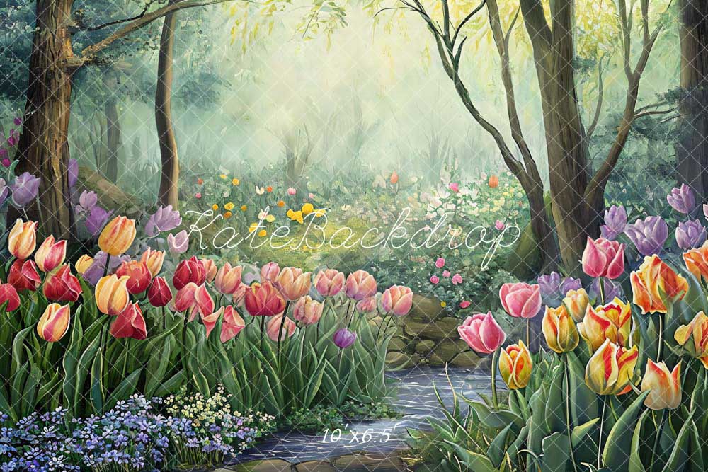 Kate Printemps Fleurs Forêt Peinture à l'huile Toile de fond conçue par GQ - Kate Backdrop FR