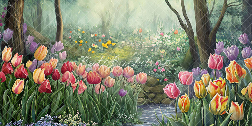 Kate Printemps Fleurs Forêt Peinture à l'huile Toile de fond conçue par GQ - Kate Backdrop FR