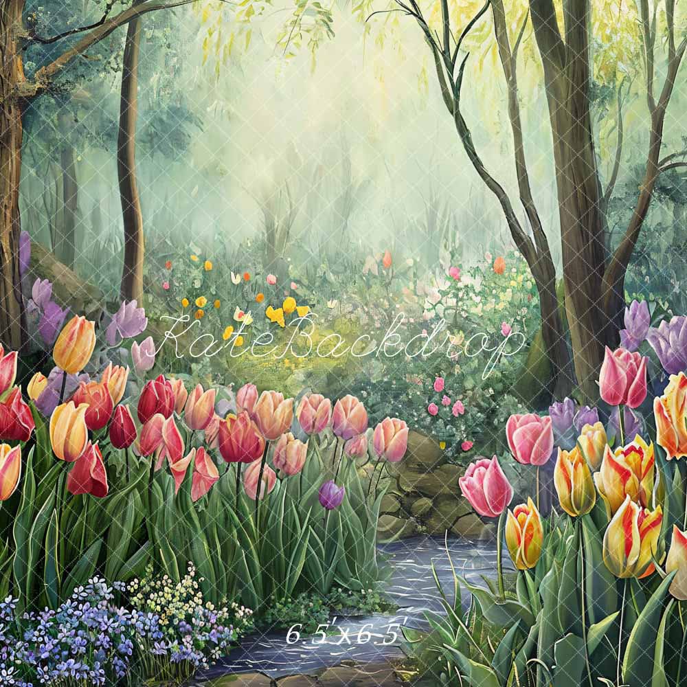 Kate Printemps Fleurs Forêt Peinture à l'huile Toile de fond conçue par GQ - Kate Backdrop FR