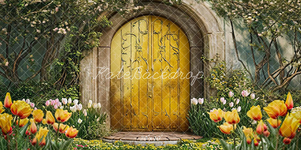 Kate Printemps Fleurs Porte en bois Jaune Toile de fond conçue par Chain Photographie - Kate Backdrop FR
