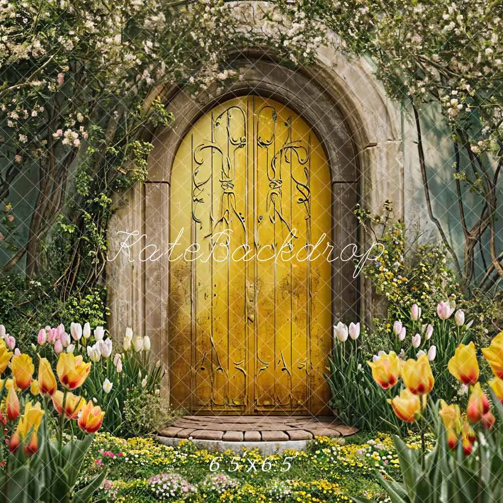 Kate Printemps Fleurs Porte en bois Jaune Toile de fond conçue par Chain Photographie - Kate Backdrop FR