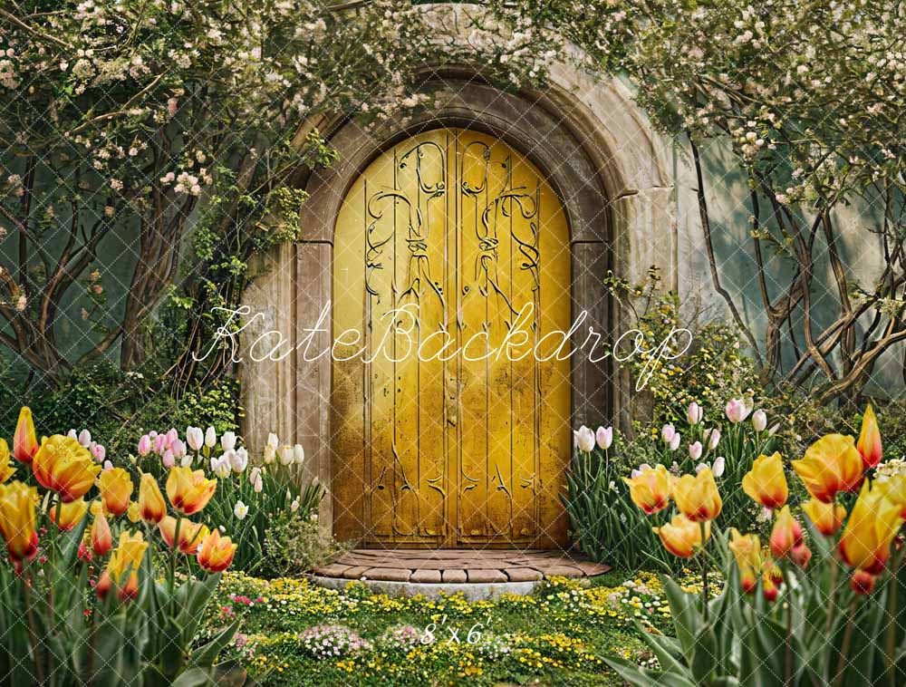 Kate Printemps Fleurs Porte en bois Jaune Toile de fond conçue par Chain Photographie - Kate Backdrop FR