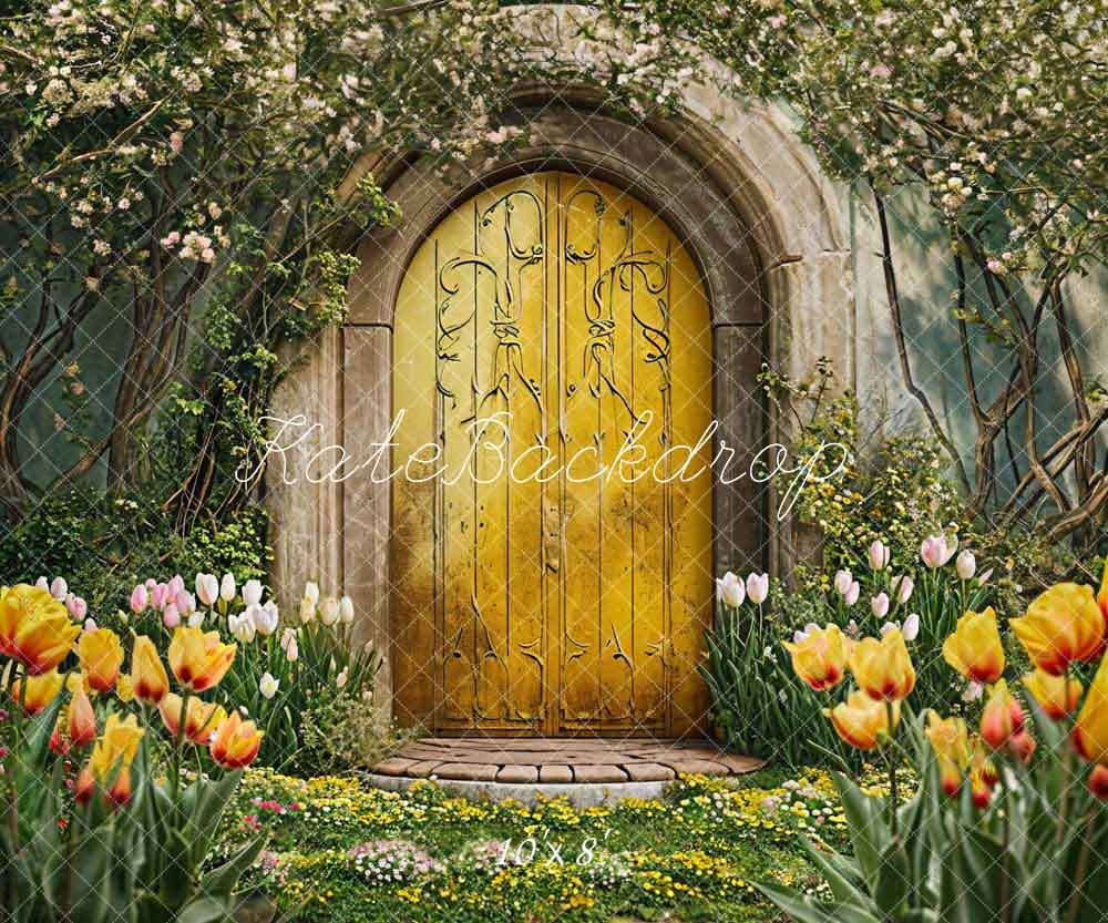 Kate Printemps Fleurs Porte en bois Jaune Toile de fond conçue par Chain Photographie - Kate Backdrop FR