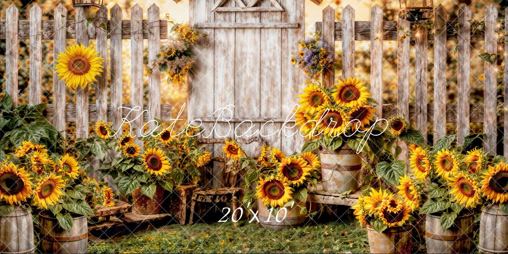 Kate Été Tournesol Clôture en bois Toile de fond conçue par Chain Photographie - Kate Backdrop FR