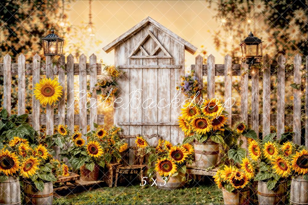 Kate Été Tournesol Clôture en bois Toile de fond conçue par Chain Photographie - Kate Backdrop FR