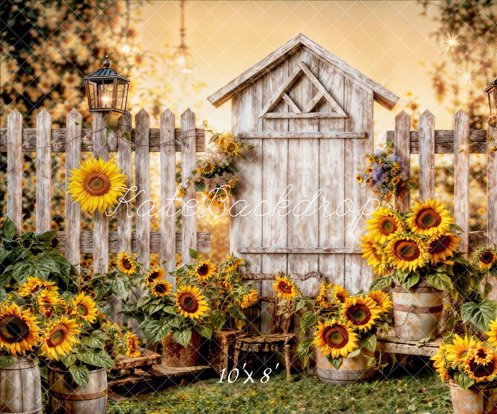 Kate Été Tournesol Clôture en bois Toile de fond conçue par Chain Photographie - Kate Backdrop FR