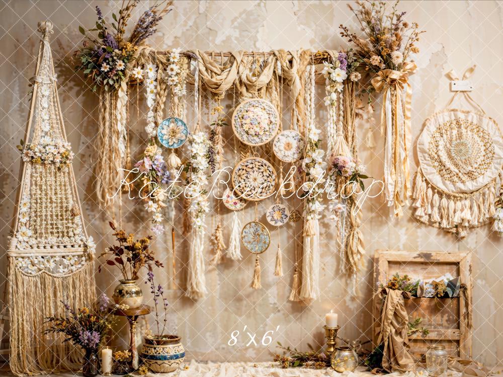 Kate Bohème Tenture Fleurs Beige Toile de fond conçue par Emetselch - Kate Backdrop FR