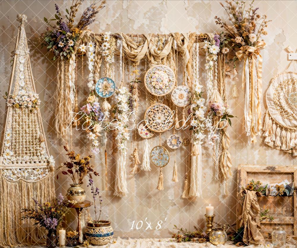 Kate Bohème Tenture Fleurs Beige Toile de fond conçue par Emetselch - Kate Backdrop FR