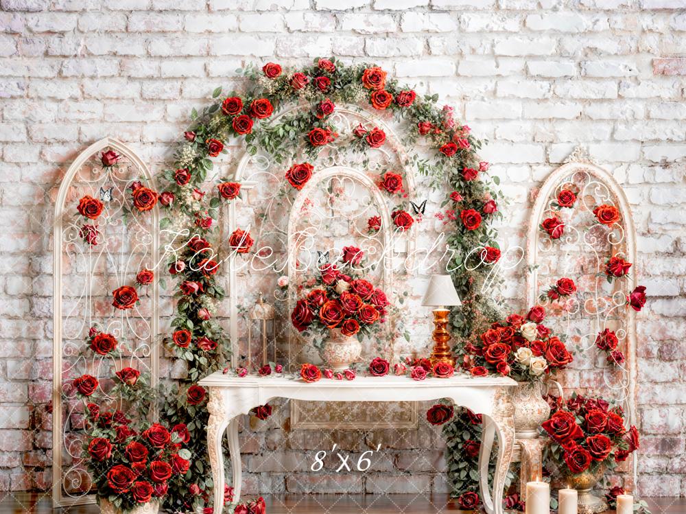 Kate Saint-Valentin Roses Vintage Mur de briques Toile de fond conçue par Emetselch - Kate Backdrop FR