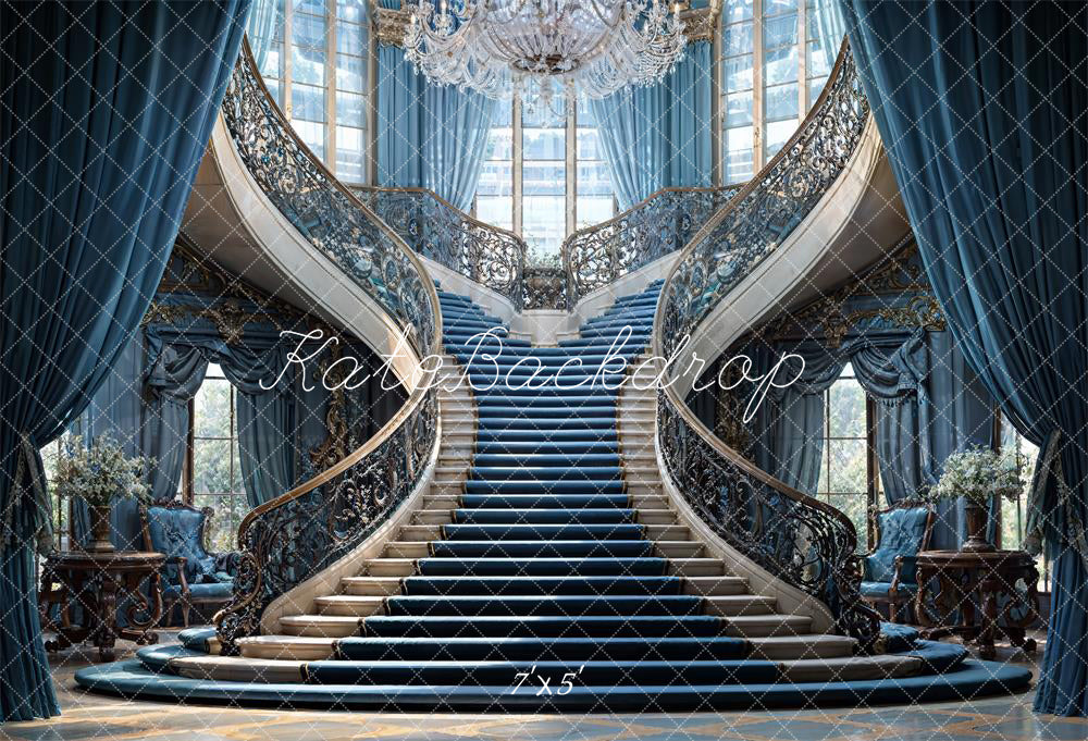 Kate Escalier européen Bleu Luxe Intérieur Toile de fond conçue par Chain Photographie - Kate Backdrop FR