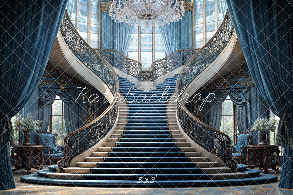 Kate Escalier européen Bleu Luxe Intérieur Toile de fond conçue par Chain Photographie - Kate Backdrop FR