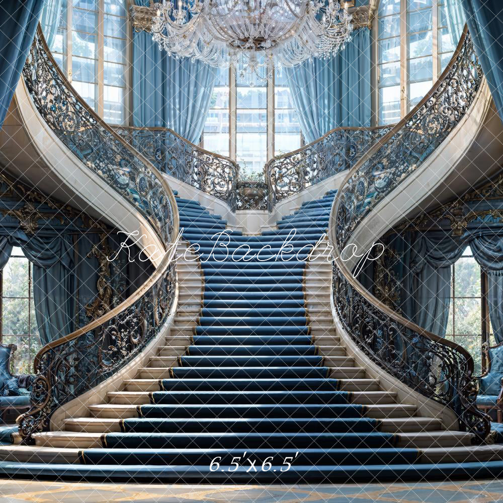 Kate Escalier européen Bleu Luxe Intérieur Toile de fond conçue par Chain Photographie - Kate Backdrop FR