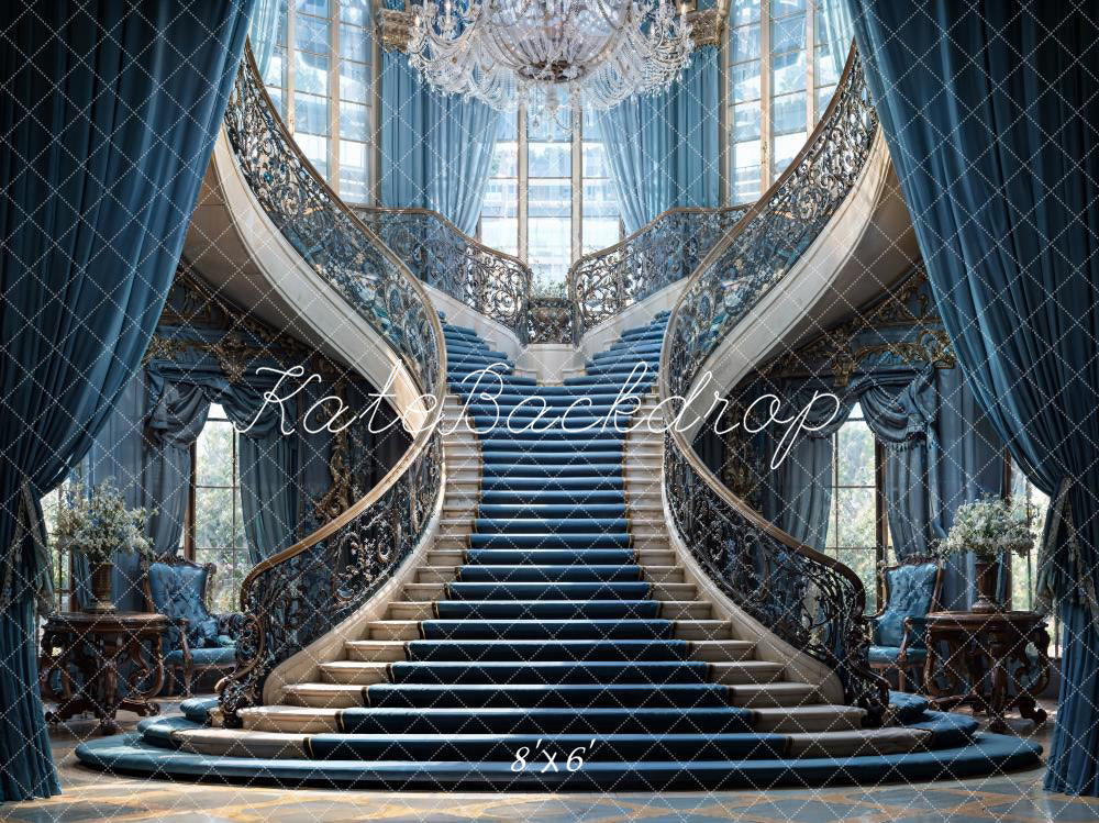 Kate Escalier européen Bleu Luxe Intérieur Toile de fond conçue par Chain Photographie - Kate Backdrop FR
