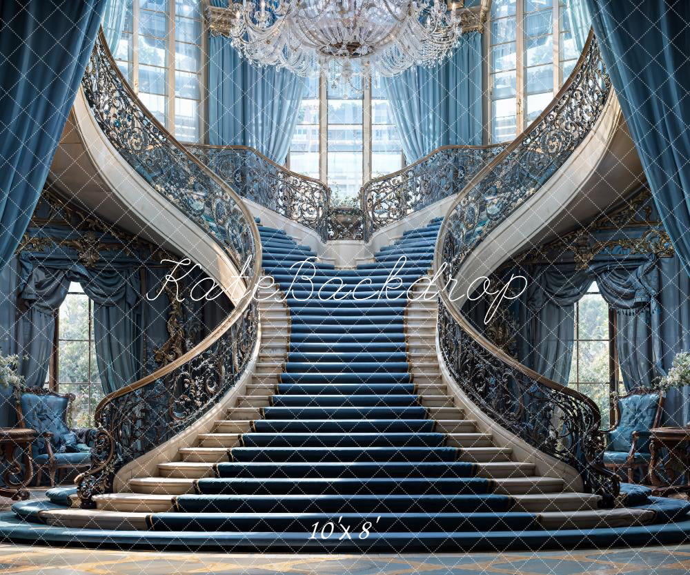 Kate Escalier européen Bleu Luxe Intérieur Toile de fond conçue par Chain Photographie - Kate Backdrop FR