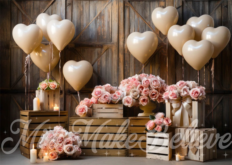 Kate Intérieur Grange Coeurs Lumières Mariage Toile de fond conçue par Mini MakeBelieve - Kate Backdrop FR