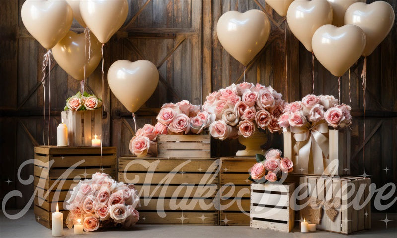 Kate Intérieur Grange Coeurs Lumières Mariage Toile de fond conçue par Mini MakeBelieve - Kate Backdrop FR