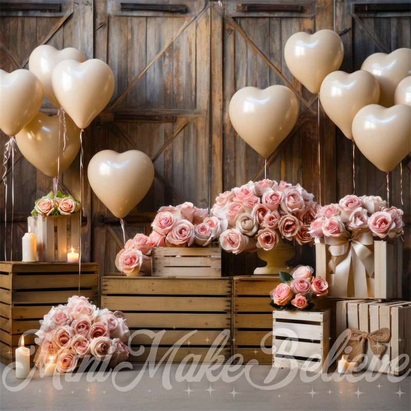 Kate Intérieur Grange Coeurs Lumières Mariage Toile de fond conçue par Mini MakeBelieve - Kate Backdrop FR