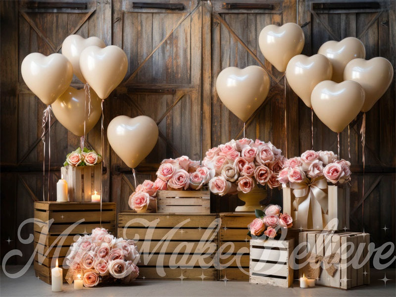 Kate Intérieur Grange Coeurs Lumières Mariage Toile de fond conçue par Mini MakeBelieve - Kate Backdrop FR