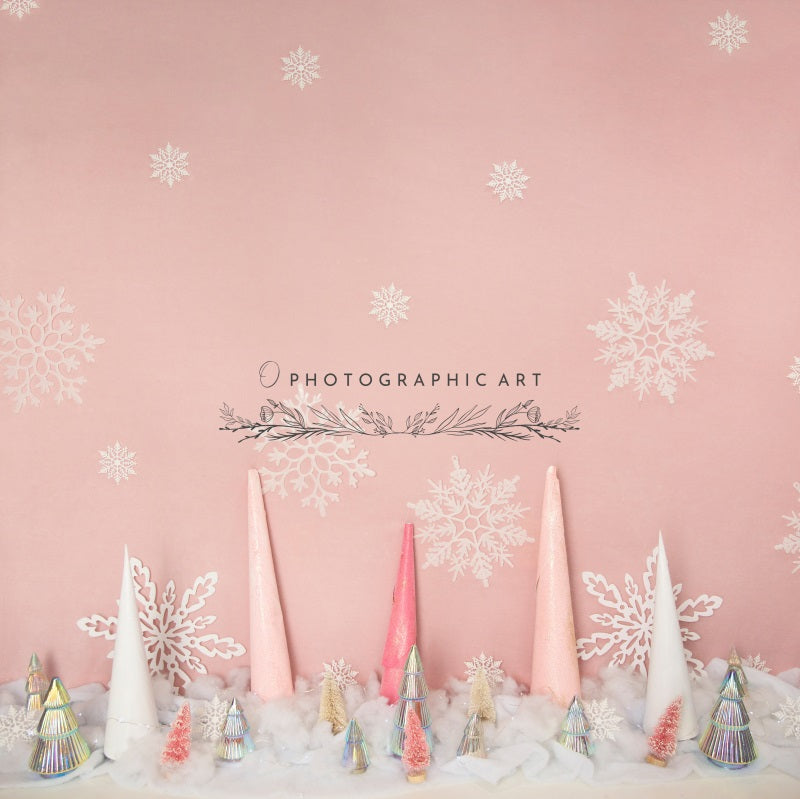 Kate Hiver Rose Scintillant Neige Enfant Toile de fond conçue par Jenna Onyia - Kate Backdrop FR