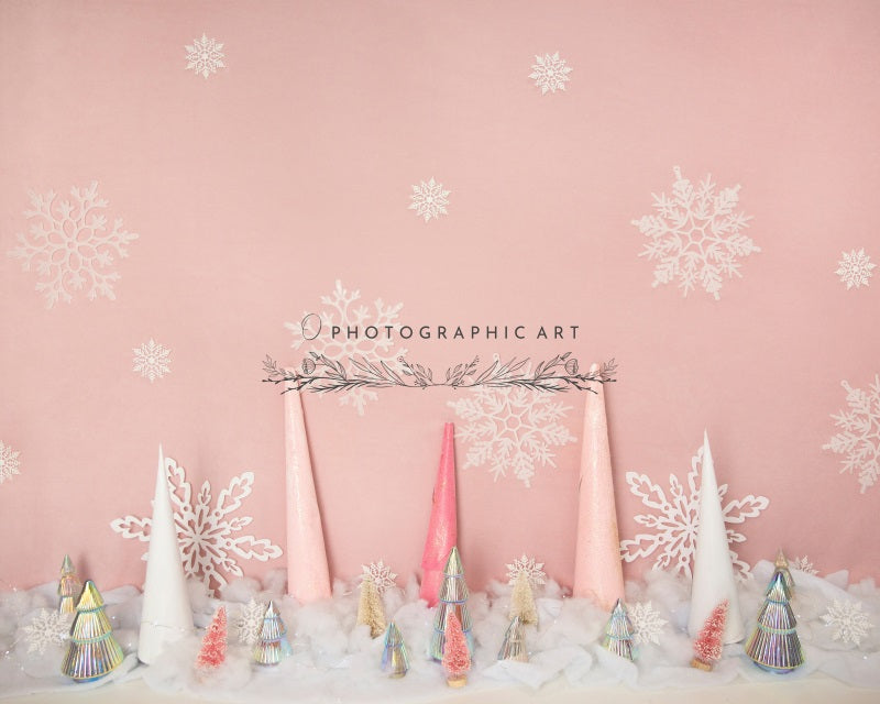 Kate Hiver Rose Scintillant Neige Enfant Toile de fond conçue par Jenna Onyia - Kate Backdrop FR