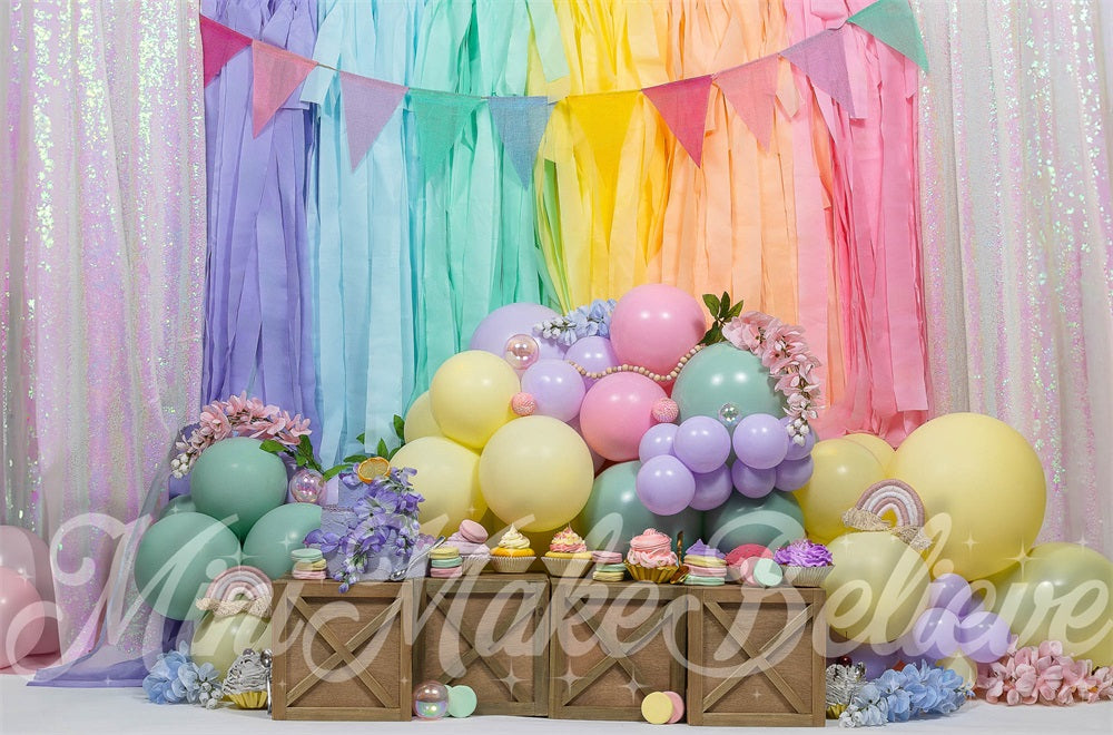 Kate Macaron Anniversaire Fête Ballons Coloré Toile de fond conçue par Mini MakeBelieve - Kate Backdrop FR