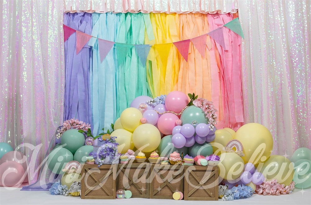 Kate Macaron Anniversaire Fête Ballons Coloré Toile de fond conçue par Mini MakeBelieve - Kate Backdrop FR