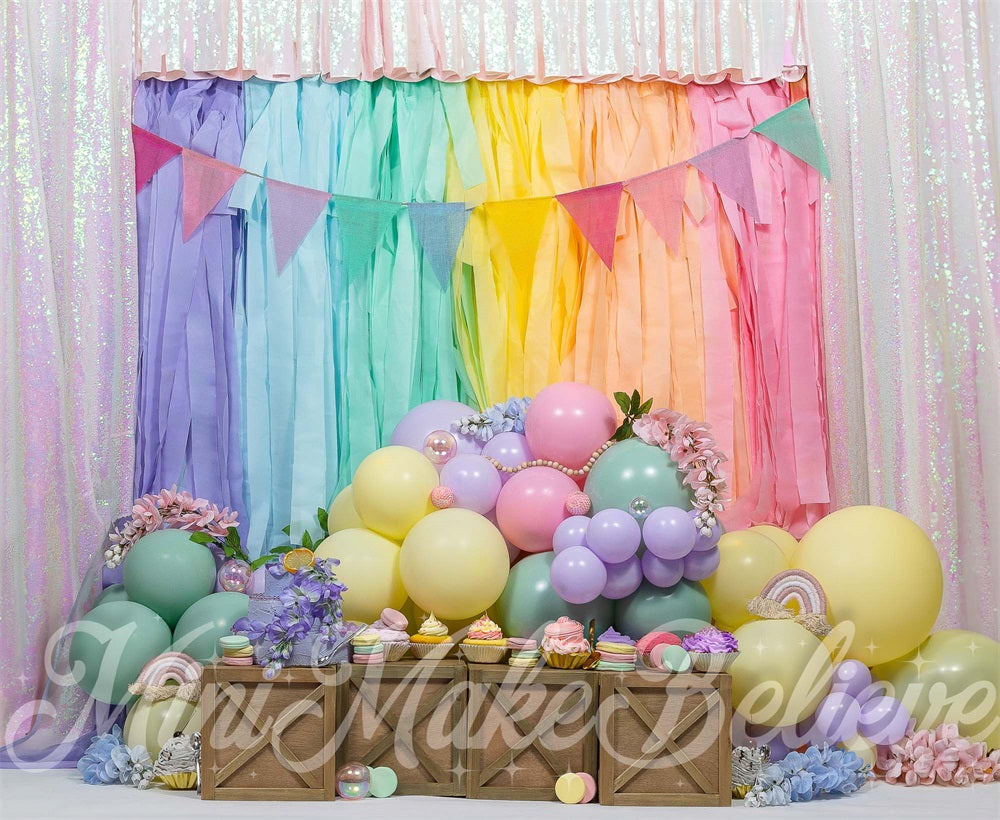 Kate Macaron Anniversaire Fête Ballons Coloré Toile de fond conçue par Mini MakeBelieve - Kate Backdrop FR