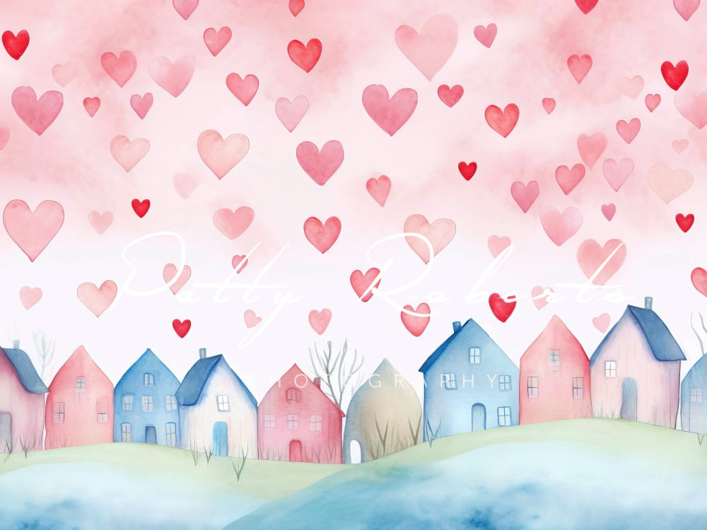 Kate Saint Valentin Cœurs Village Rose Toile de fond conçue par Patty Robert - Kate Backdrop FR